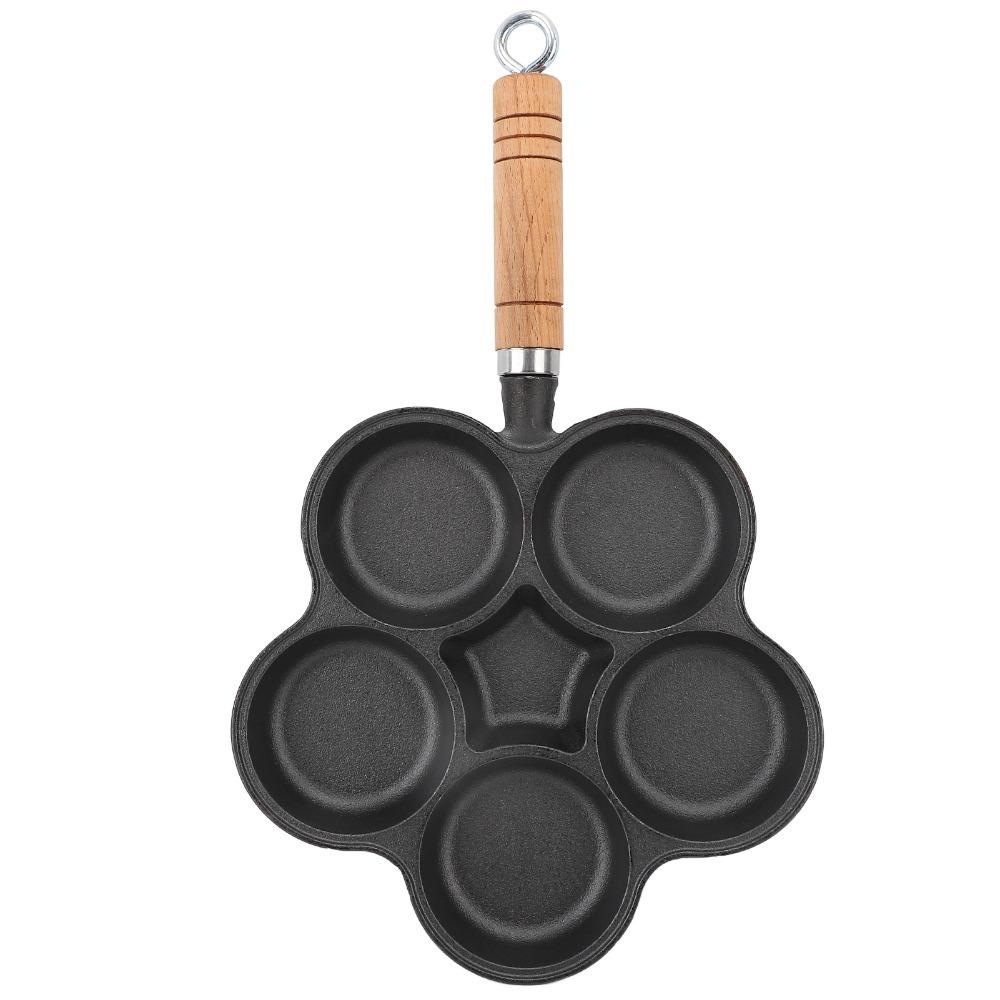 

Cast Iron Egg Frying Pan Non-Stick Uncoated Breakfast Skillet Heavy Duty Wooden Handle Omelet Pan Egg/Steak/Burgers/Pancake
