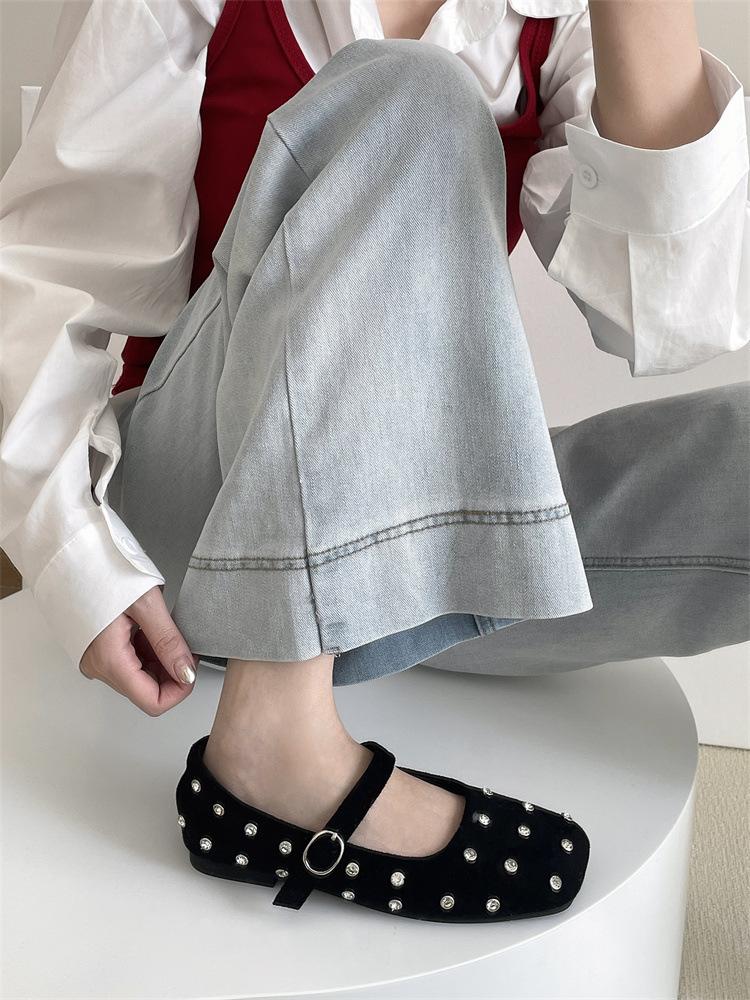 

Ретро туфли Мэри Джейн с квадратным носком женские весенние ремешок с пряжкой на одном ремешке бабушкины туфли с дизайнерским чувством стразы балетки 35 чёрный