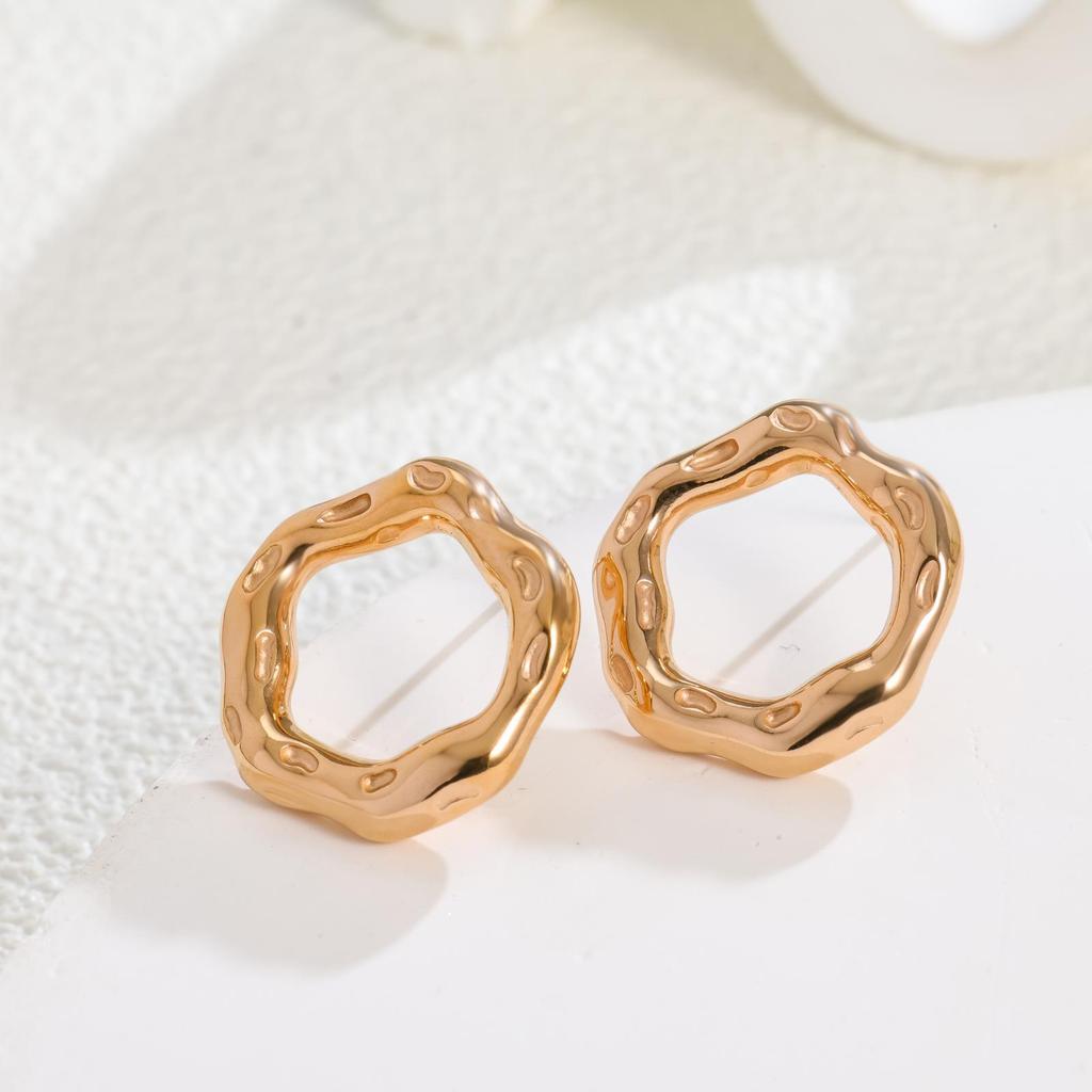 Wind Fashion Stainless Steel Trend Irregular Geometric Earrings Ring 18 Real Gold One Piece Shipped