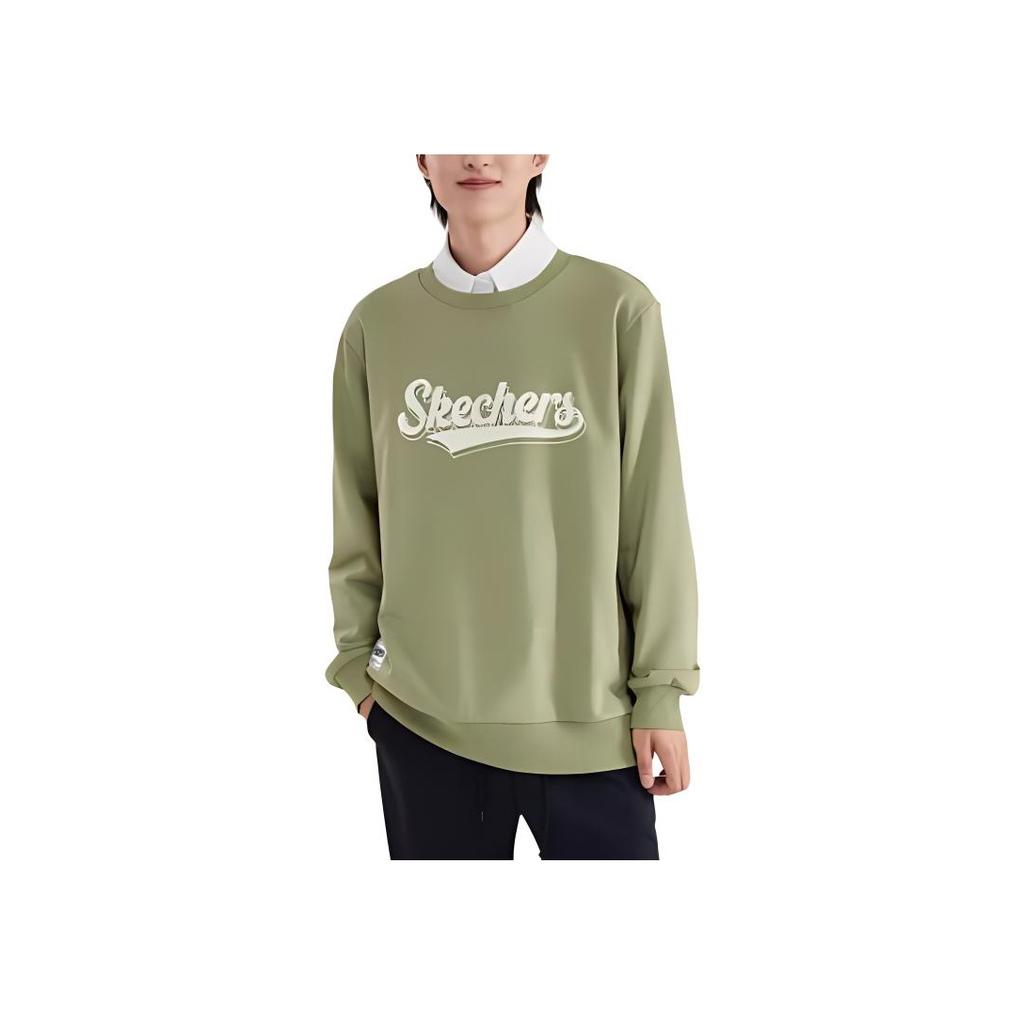 Skechers Letter Print Casual Crew Neck Pullover Long Sleeve American Sweatshirt Unisex sweatshirt Chrome-Green L323U075-01MX