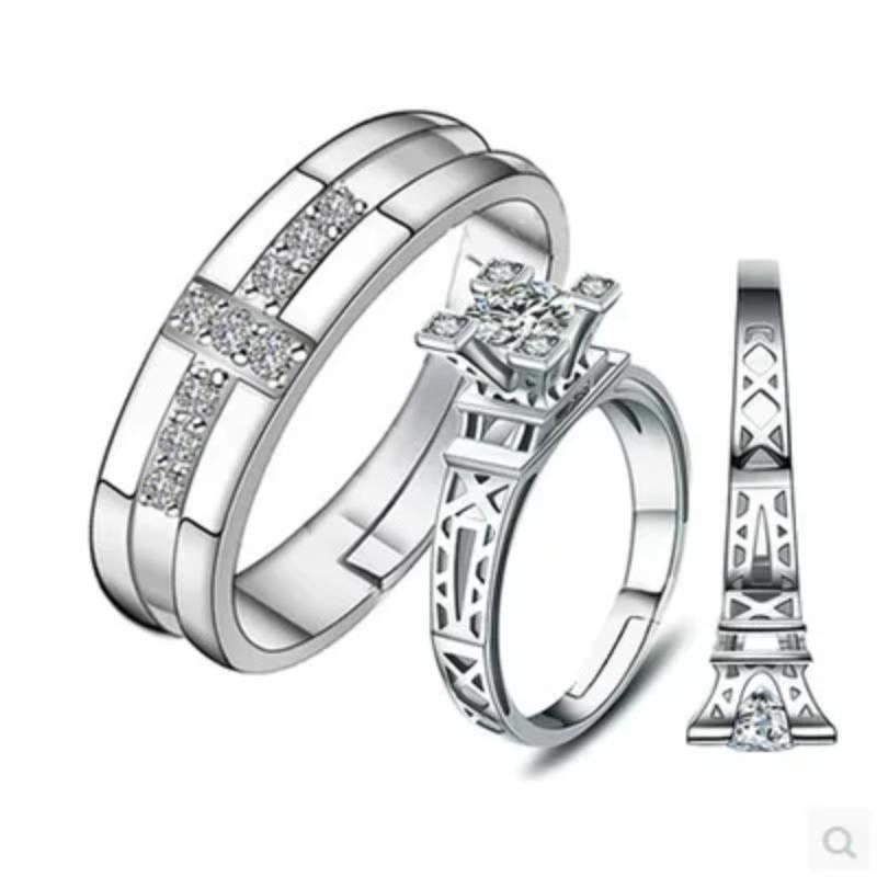 Fashion Exquisite Silver Color Pair Rings for Women Men Adjustable Couple Engagement Wedding Gift Jewelry Accessoires
