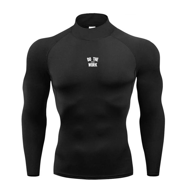 

Muscleguys Running T-shirts Mens Compression Shirt Fitness Tight Long Sleeve T Shirt DO THE WORK Gym Clothing Workout Quick Dry Rashgards XXL