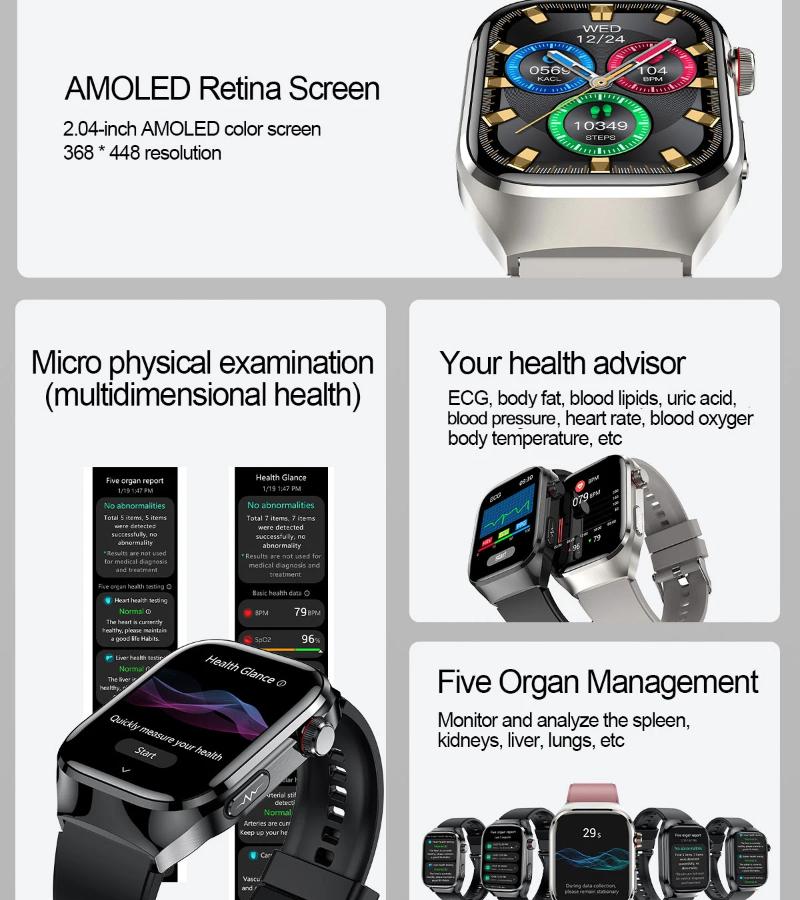 2025 Neue Mikro-Körperuntersuchung Smartwatch für Männer Harnsäure Körperfett Fünf Organe Gesundheitsuhren Bluetooth Anruf Smartarmband