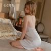 Women's Silky Satin Polka Dot Sheer Mesh Sleep Dress with Mesh Robe Lounge Set