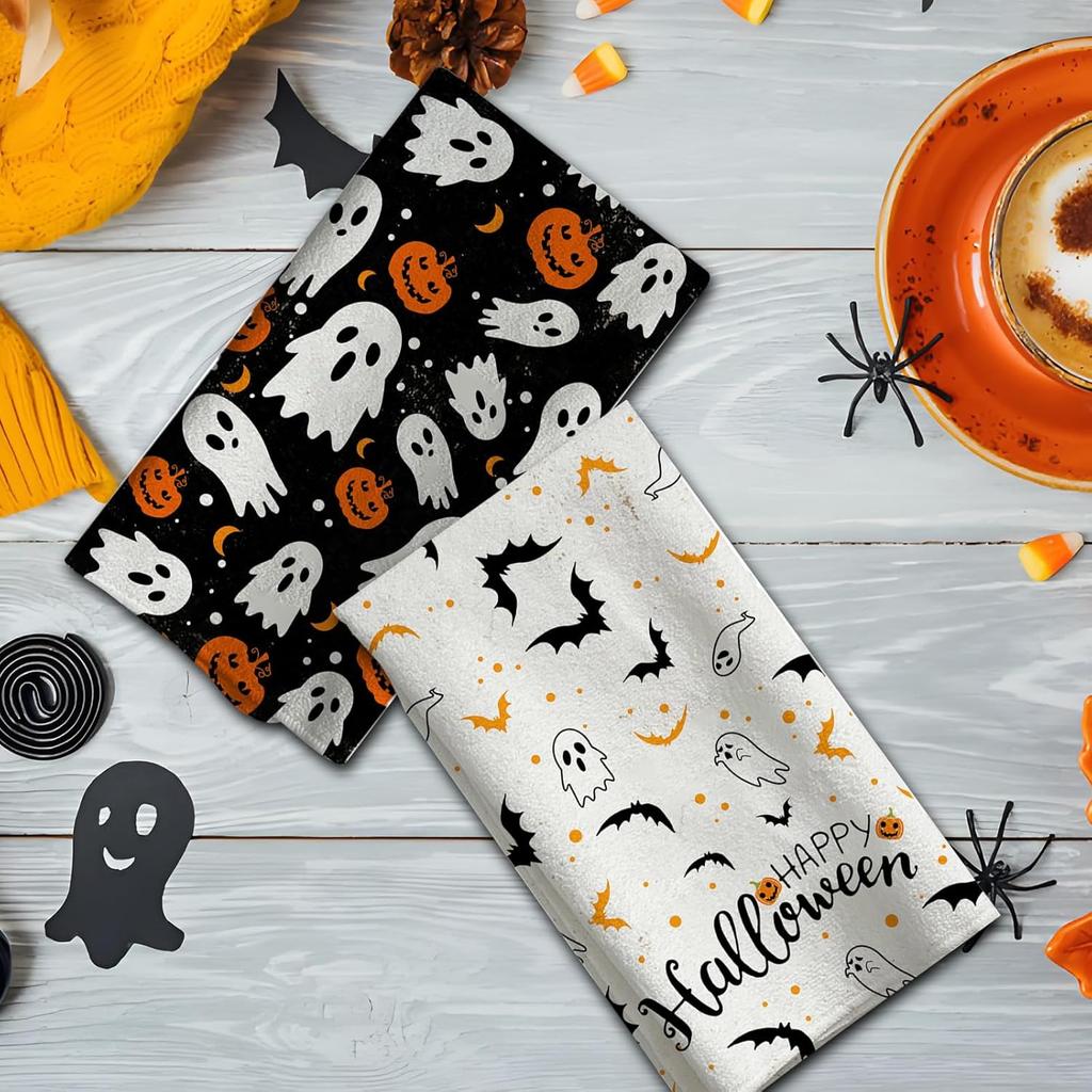 2Pcs Halloween Kitchen Towels Halloween Hand Towels, 18x26 Inch Drying Cloth Towel Halloween Scary Halloween Dish Towels for Kitchen Home, Living