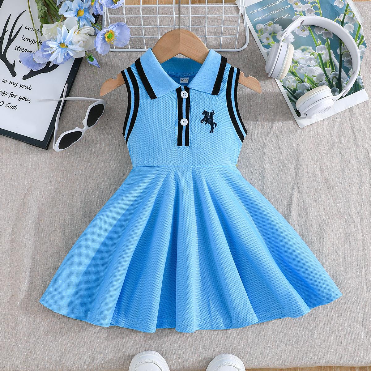 

Baby Girl White Sleeveless Dress Spring Summer Pony Embroidery Pattern Sweet Cute Style 2-3Y синій