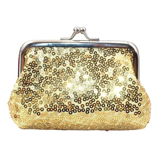 Women Coin Purse, with Metal Hinge And Kiss-lock Design, Lightweight Portable Mini Wallet, with Sequined Glitter Vintage Pouch for Coins Cards