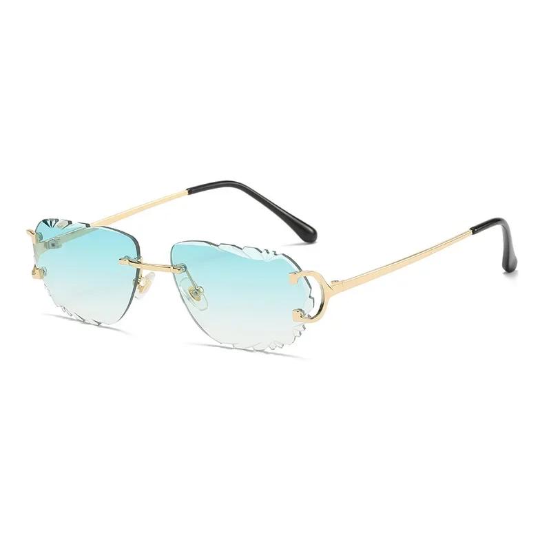 

Vintage Retro Sunglasses Women Brand Style Designer Rimless Sun Glasses Stylish Shades Irregular Cutting Lens Design Ladies Frameless Eyeglasses As picture