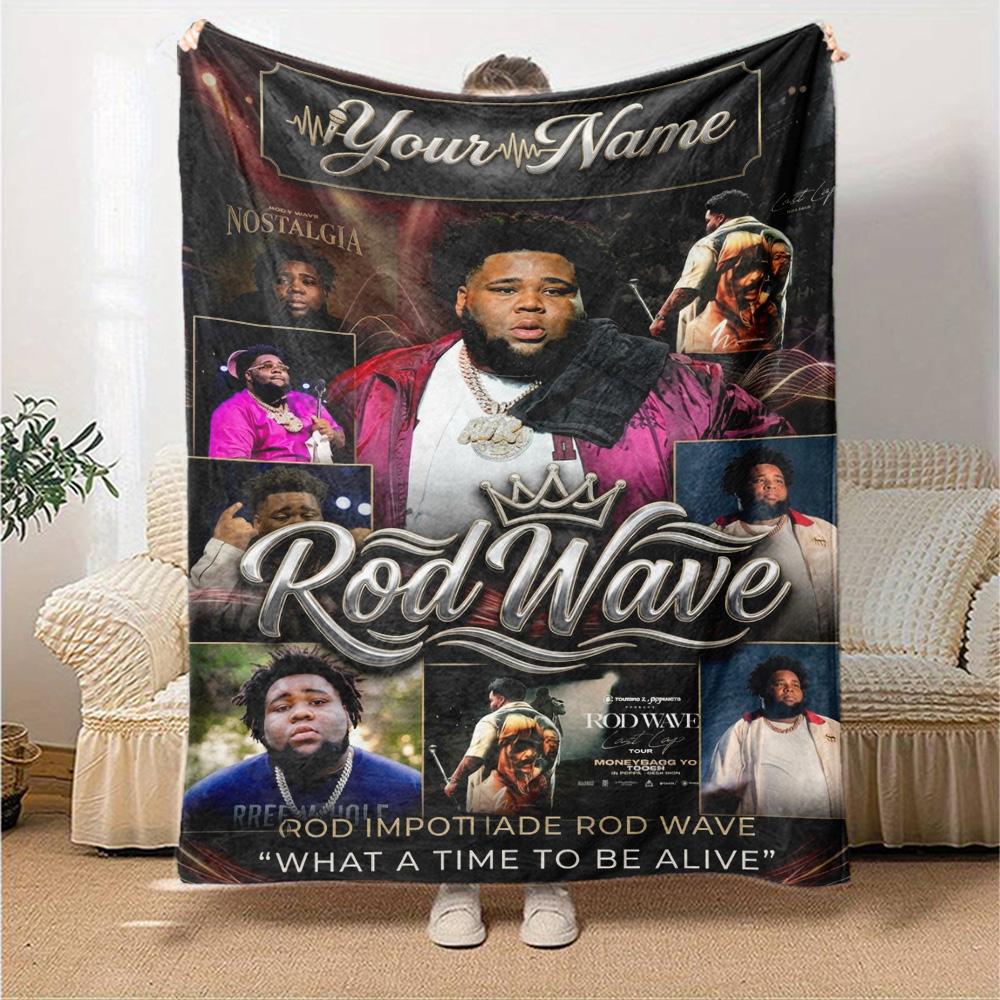 Name Custom Rod Wave Print Flannel Blanket High Quality Warm Comfortable Cover for All Seasons Perfect for Gifts Home Decor