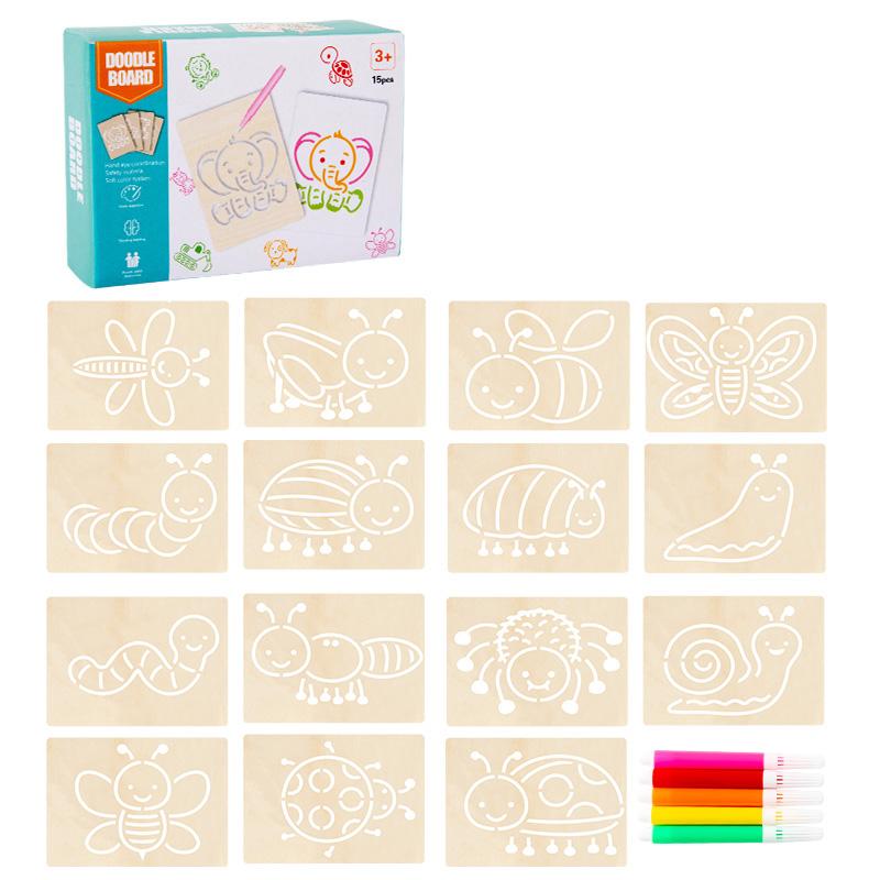 15 szt. Zestaw Drewnianych Szablonów Malarskich DIY do Rysowania Ręcznie Robione Narzędzie Pomocnicze do Rysowania i Kolorowania Zabawki Edukacyjne Dla Dzieci Prezenty