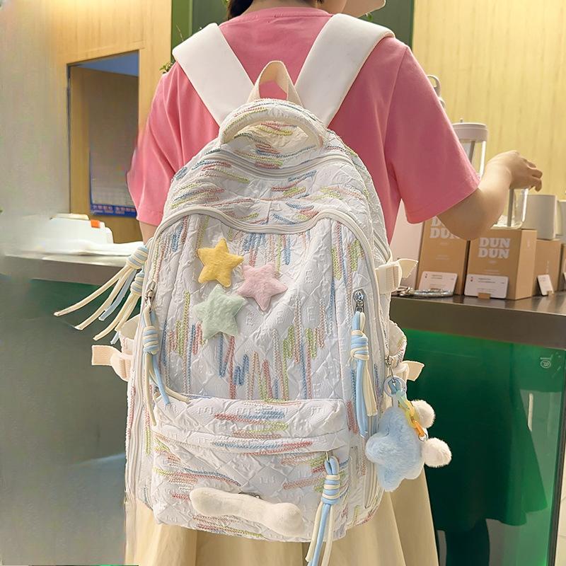 Schoolbag Children Elementary School Girls High School Large Capacity High Appearance Ins Striped Backpack