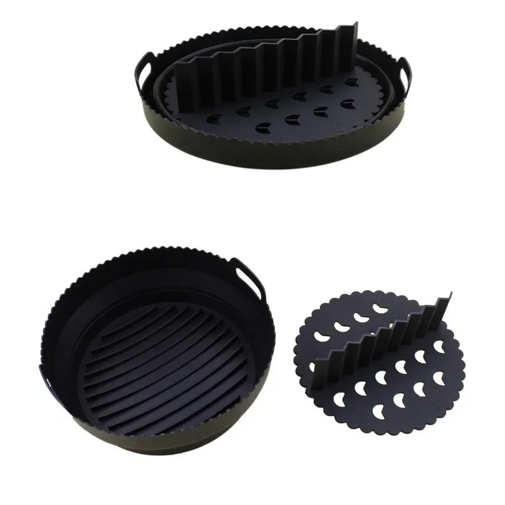 Silicone Air Fryer Tray Round Reusable Liner Basket with Divider Plate for Baking Cooking Oven Accessories Baking Tray Bakeware