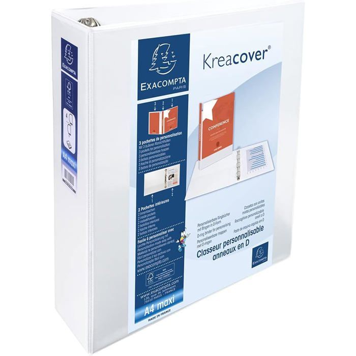 Classeur - EXACOMPTA - 51845E - Lot de 10 - A4 Maxi - Opaque rigide personnalisable - Blanc