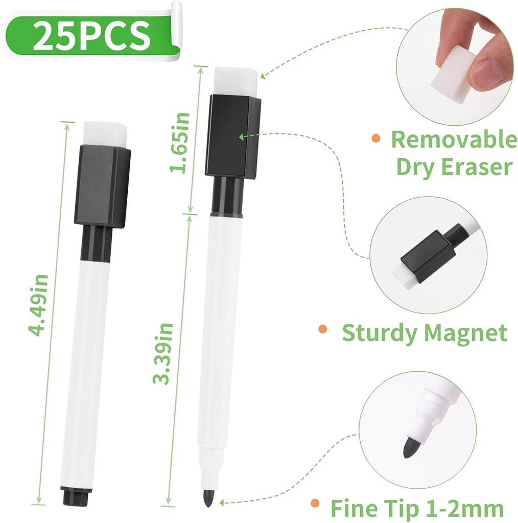 50-200 Pcs Black Magnetic Dry Erase Markers with Eraser Cap, White Board Mini Dry erase Markers Bulk, for Office School Supplies
