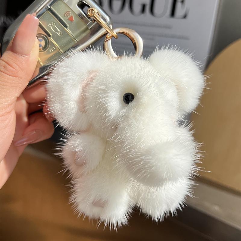 Women's Lovely Cute Elephant Mink Fur Keychain Charm Fashion Plush Car Key Chain Bag Pendant Keyrings Party Favor Jewelry