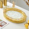 Oval Serving Tray Light Luxury Decorative Metal with Handles Versatile Marble Pattern Platter