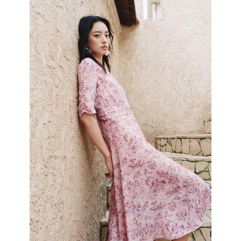 Jiu Zi Women's Elegant Textured Seven-Sleeve Dress