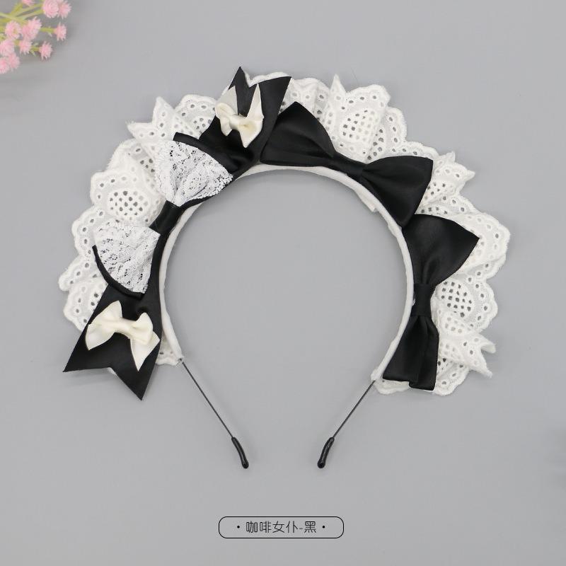 Handmade cute olita hair accessories lo girl coffee maid headband lace bow headgear decoration