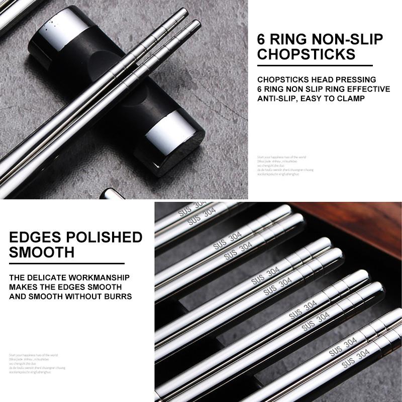 Chopsticks Non-slip Stylish Healthy Light Weight Chinese Stainless Steel Reusable Metal Chopstick For Sushi Food Tableware