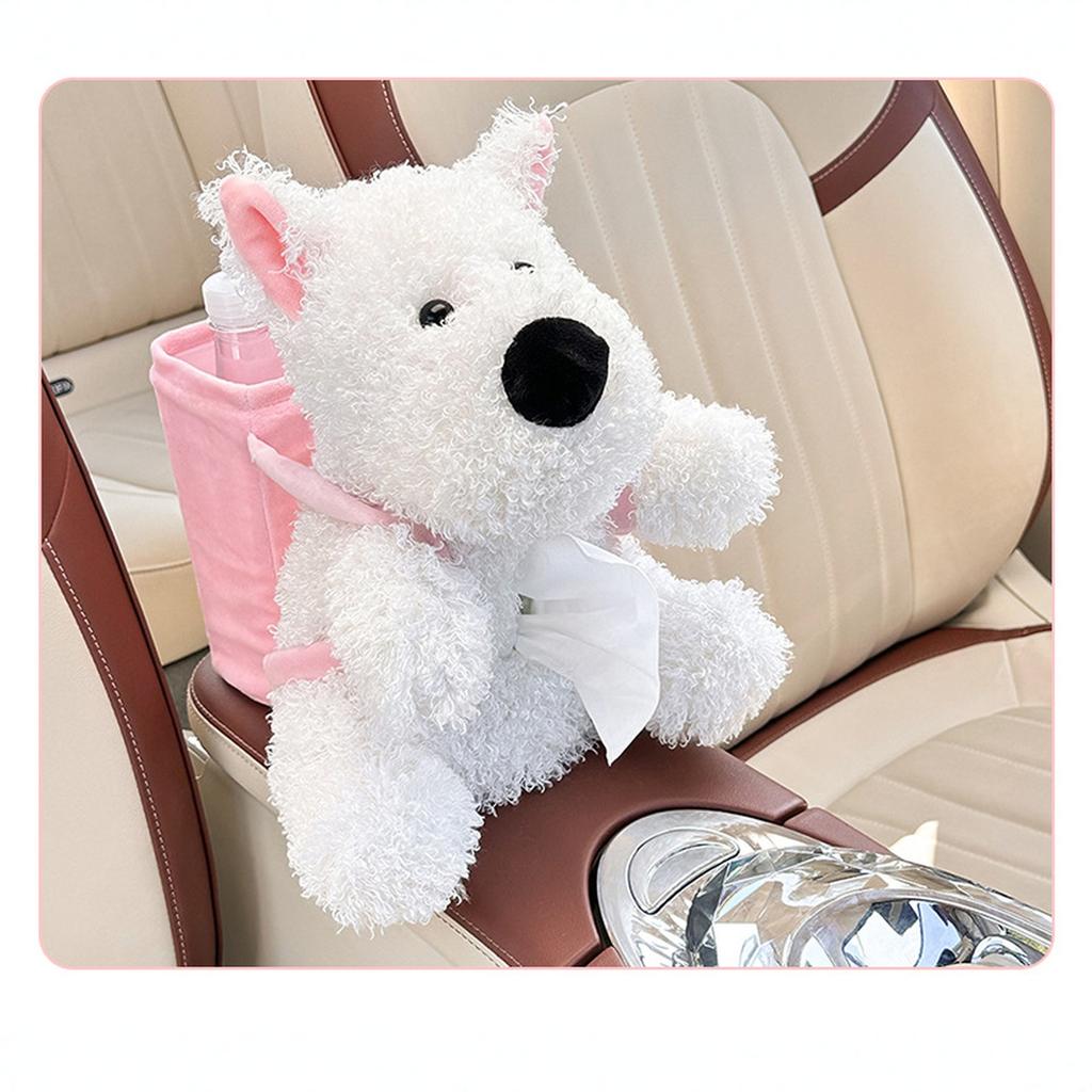 For General Car Tissue Holder Cute Dog Plush Toy Trash Bins Creative Car Tissue Box Plush Zippered Cartoon Dog Trash Can
