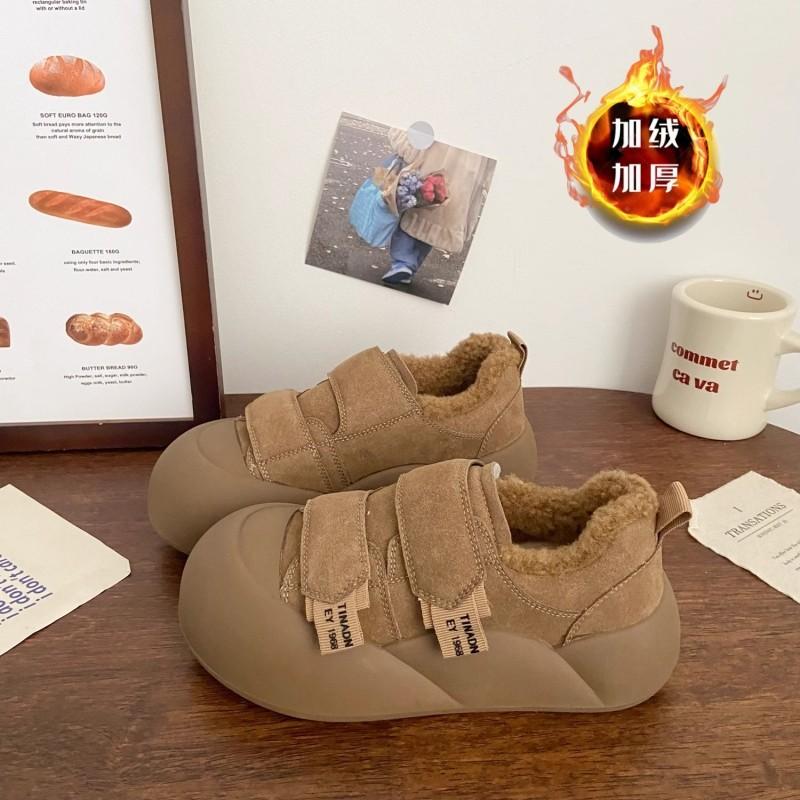 Thick Soled Comfortable Fur Shoes 2025 Winter New Round Toe Frosted Surface with Plush Insulation Women's Birkin Cotton Shoes