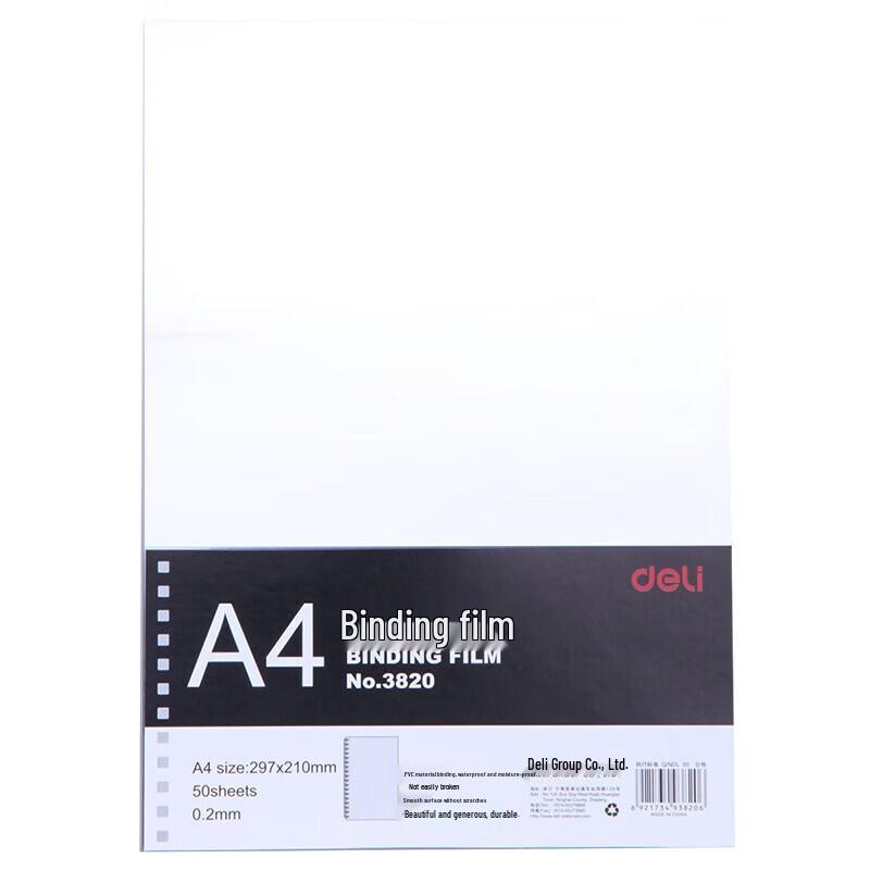 Deli 3820 A4 Transparent PVC Binding Covers