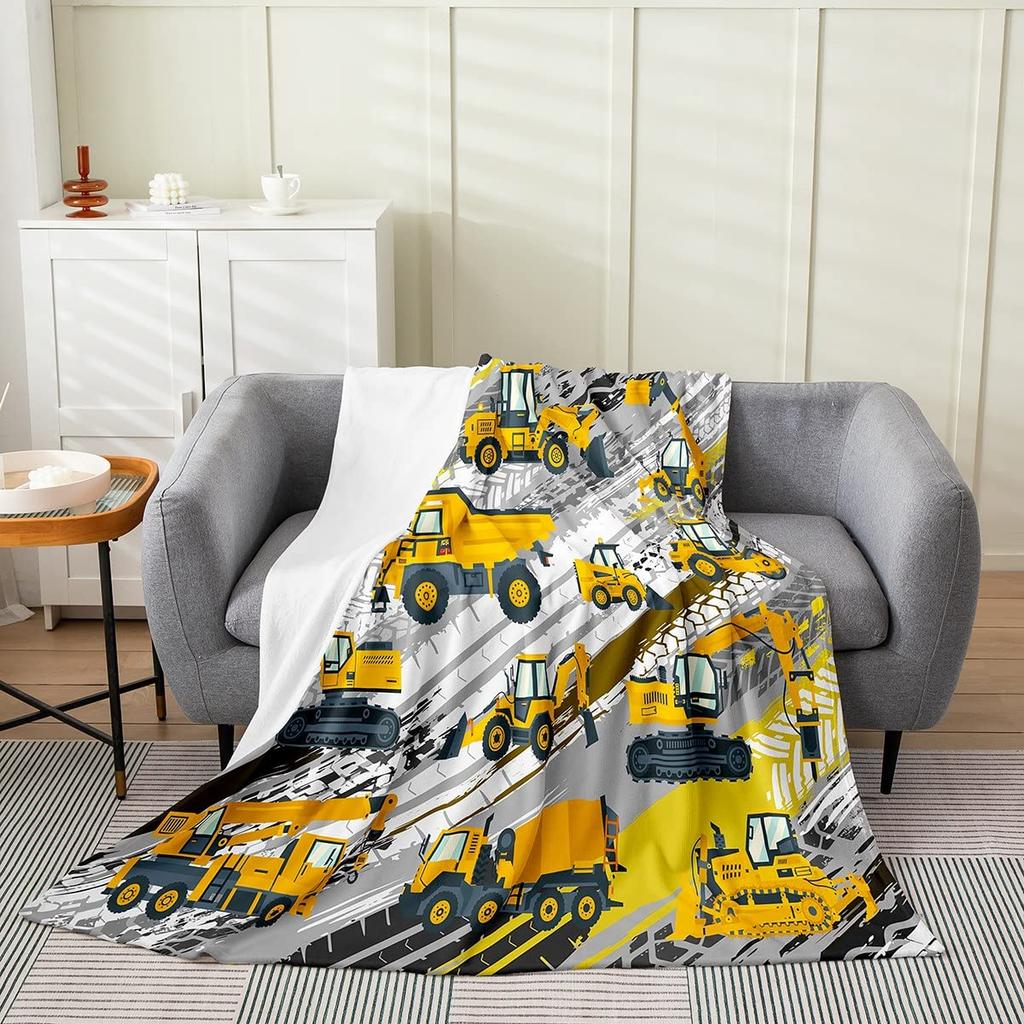 Construction Truck Blanket Kids Boys Cartoon Excavator Plush Throw Blanket Fuzzy Flannel Tractor Blankets for Bed Couch Sofa