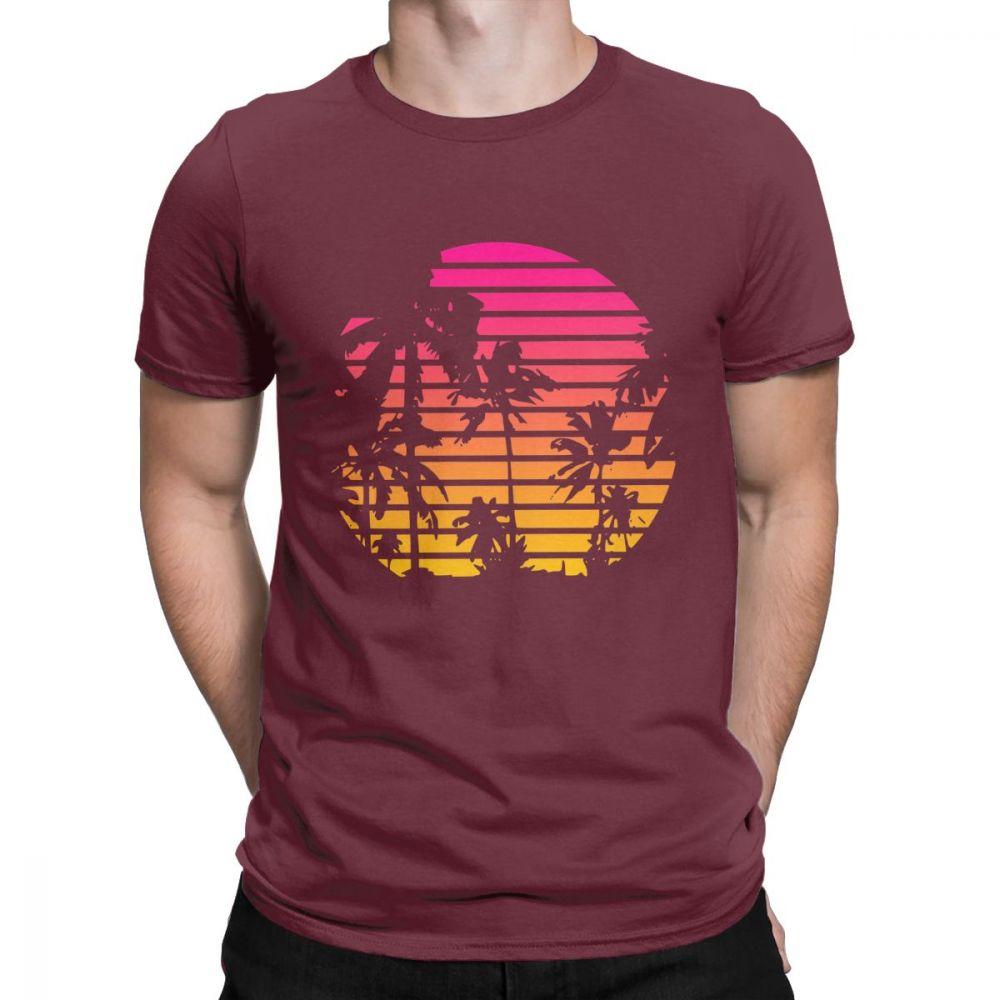 Sunset Palm Tree Vintage Tee Shirt 80s Synthwave Clothes Vaporwave T Shirt Mens TShirts Japanese Colors Streetwear S