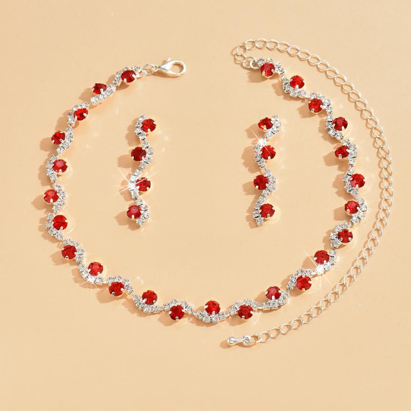 GemChic Women's New Exquisite Colorful Crystal Rhinestone Sparkling Collarbone Necklace Earrings Two Piece Set Birthday Christmas Jewelry Gift