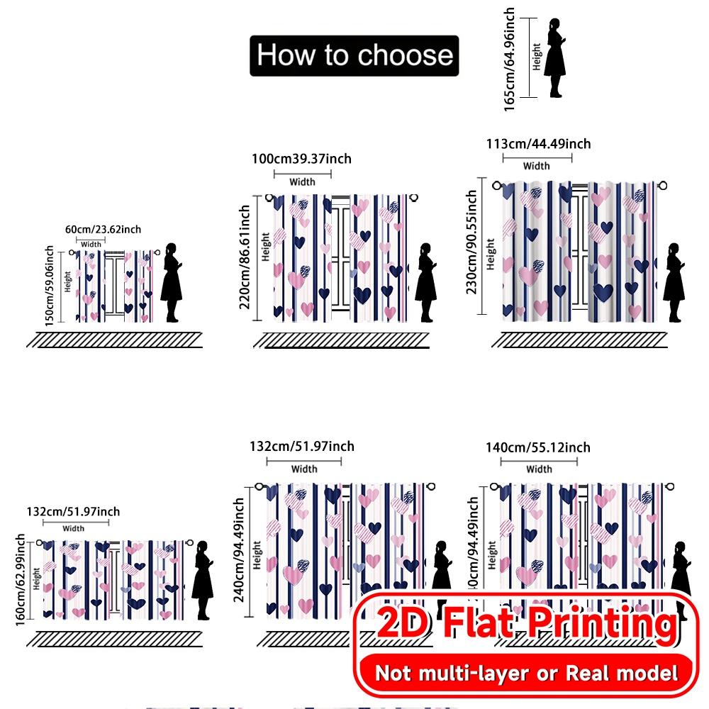 2D Flat Printing  2pcs HeartsandStripes Chic Fashionable Curtains Polyester Easy Install Curtains Outdoor Decorations for Living