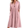 2029 Spring Women's Retro V-neck Cotton Linen Dress with Pockets