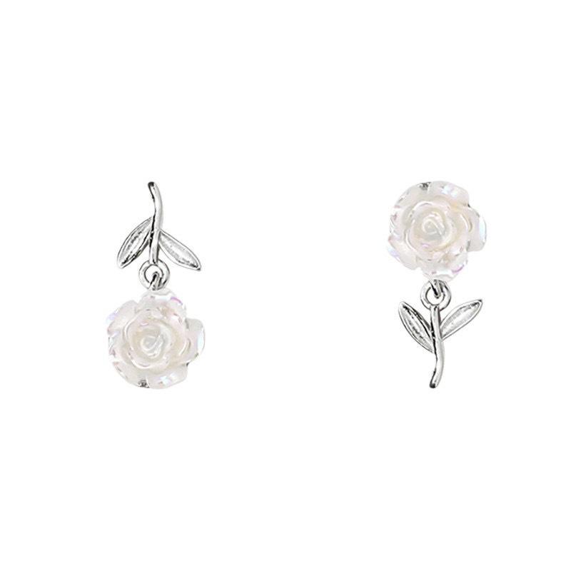 S925 Sterlingsilber Rosen-Ohrringe: Modisch, Vielseitig, Schlicht, Frisch, Exquisit, High-End Design im Waldstil für Frauen