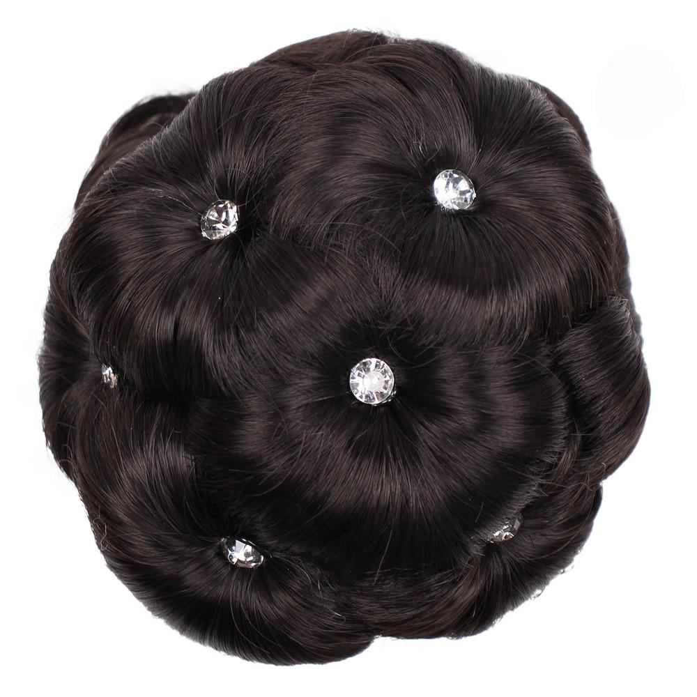 

Female Wig Hair Ring Curly Bride Makeup Diamond Bun Flowers Chignon Hairpiece