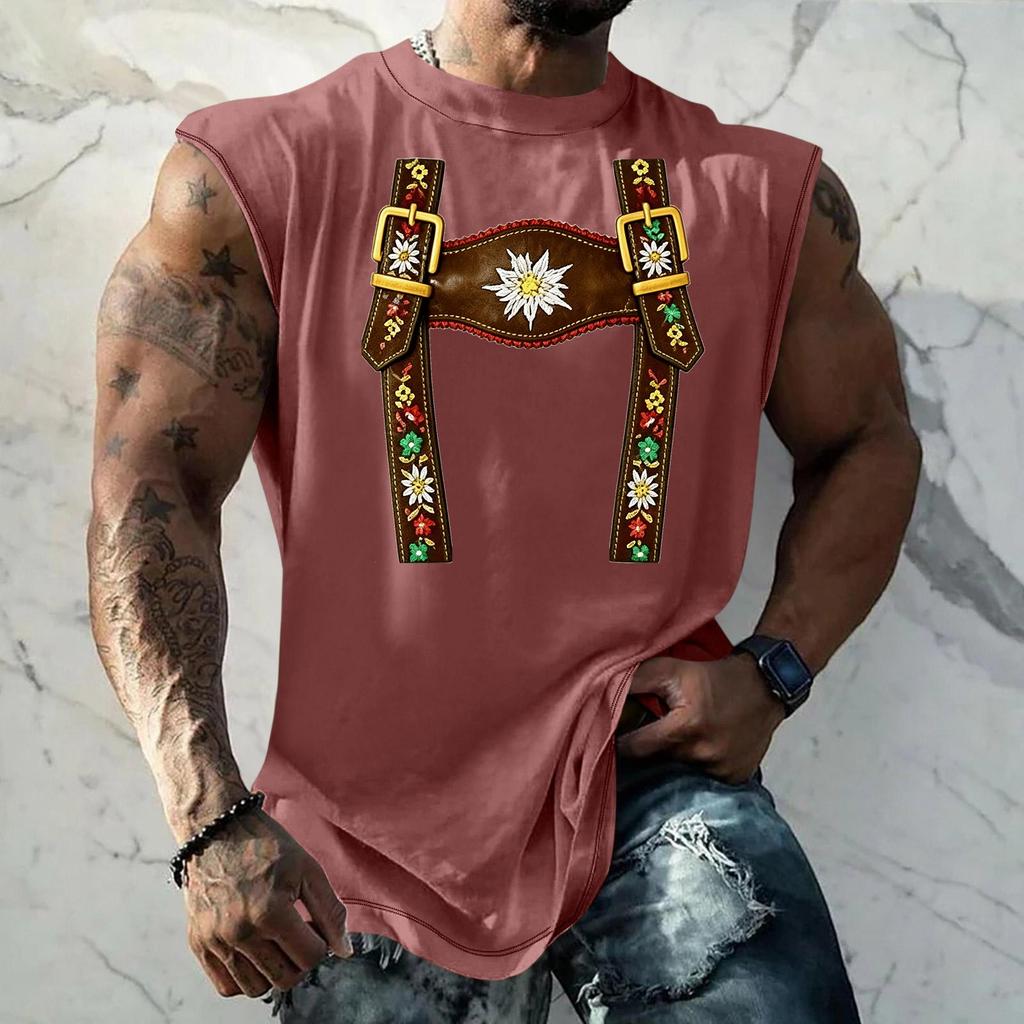 Men Sleeveless Tank Top Loose Fit Casual Streetwear Printed Texture Pattern Summer Vest for Outdoor Sports and Daily Wear