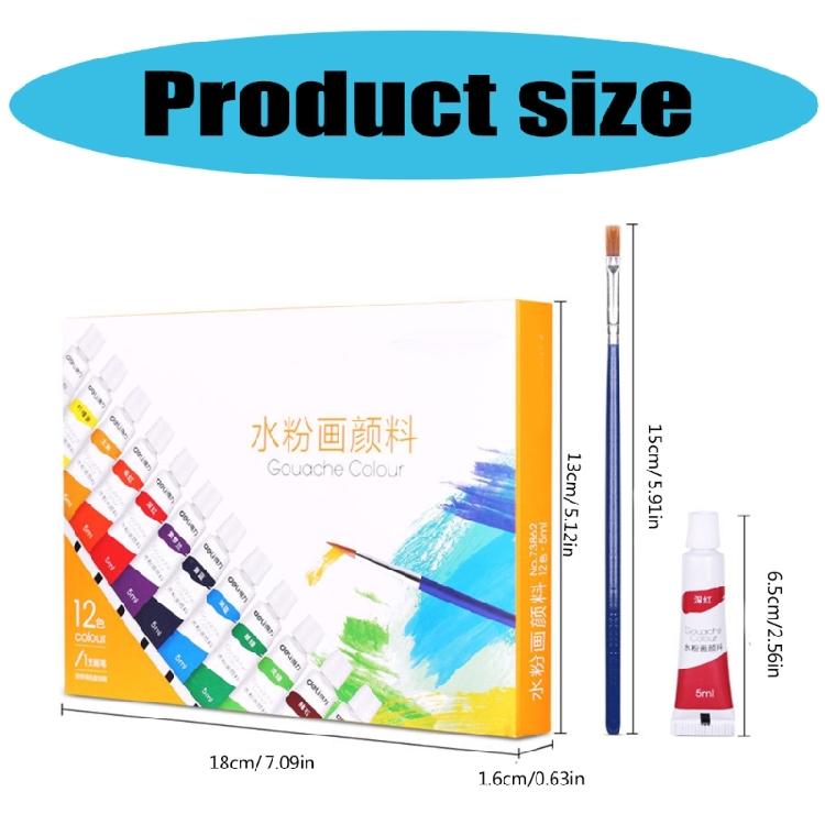 Gouache Pigment Tubes (5ml/Tube) 12 Color Gouache Painting Color Water-Based Paint for Children Student Art Painting