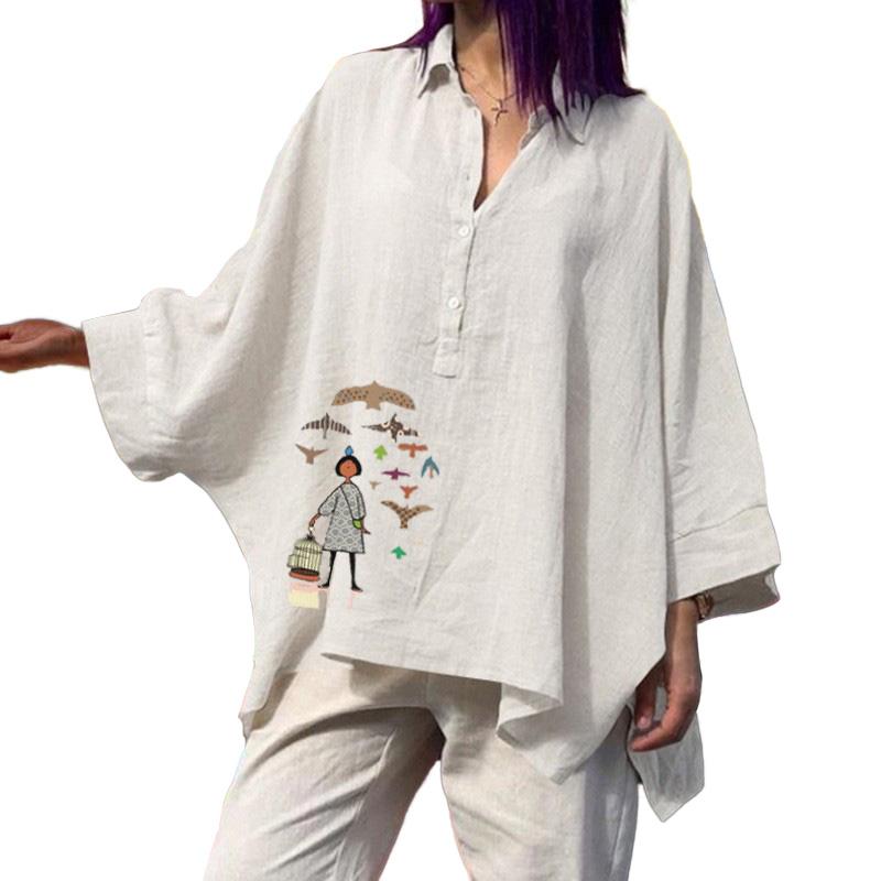 

Взрывной женский костюм летучей мыши, свободные хлопковые льняные топы, повседневная женская одежда больших размеров для женщин M