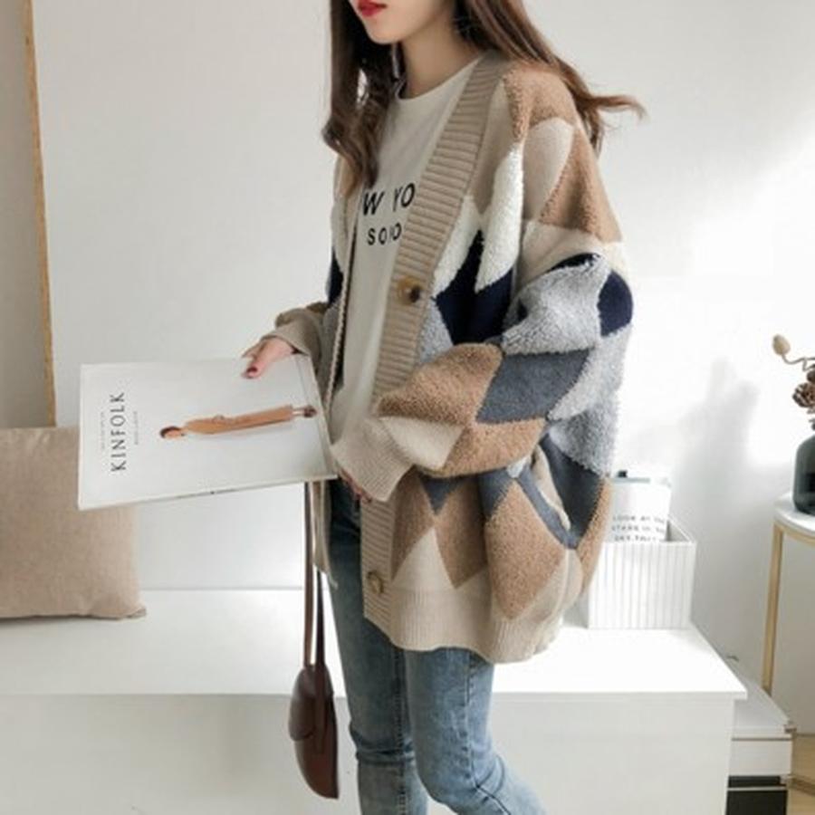 

Oversized Ribbed Knit Cardigan Coat for Women - Autumn Fall Style One Size хаки