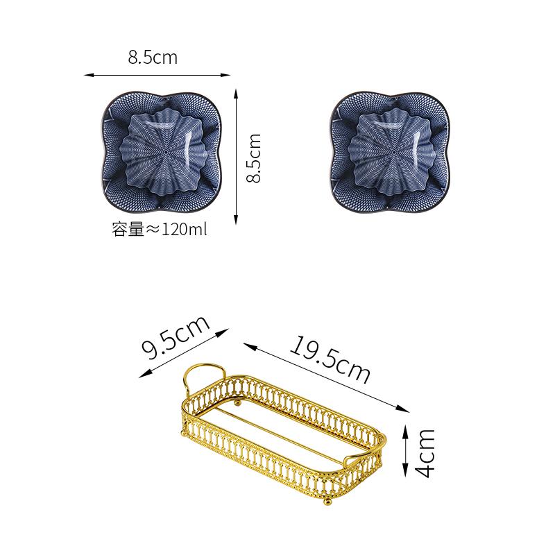 Ceramics Snack Platter Snack Bowl with Metal Frame Japanese-style Snacks Dried Fruit Dish with Golden Base Dim Sum Fruit Plate
