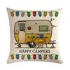 Happy Campers Cartoon Caravanning Linen Cushion Covers Vintage Pillowcase Livingroom Sofa Modern Decorative Throw Pillows Cover-,(2)