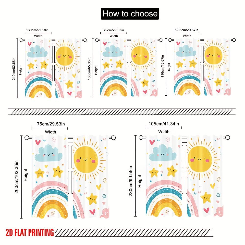 Cute Sun Rainbow Cloud Star Printed Curtains Set of 2 for Kids Room Bedroom Window Treatment Digital Print Blackout