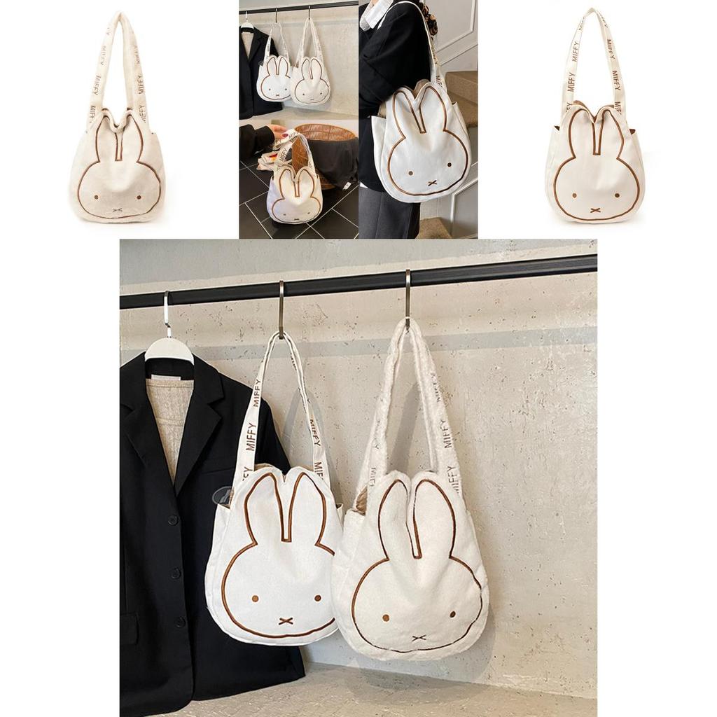 White Miffy Bunny Tote Bag With Print And Magnetic Closure For Urban Style