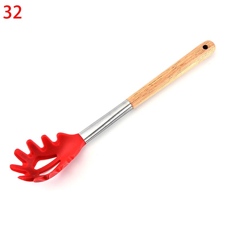 Silicone Kitchenware Non-Stick Heat-Resistant Cookware Kitchen Utensils Set Spatula Shovel Spoon Wooden Handle Cooking Tool Set