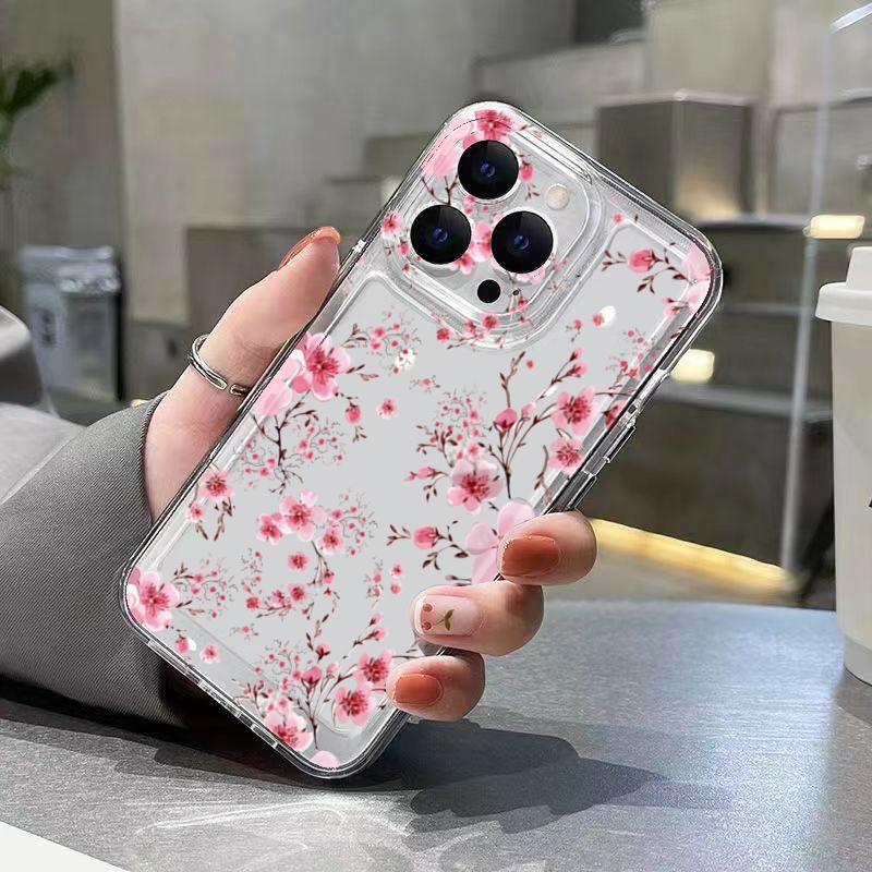Transparent Phone Case For Xiaomi 13 12 11 Lite 5G 14 13 14T 13T 12T For Xiaomi 17 Pro Max Pink Tree Branch Flower Cover
