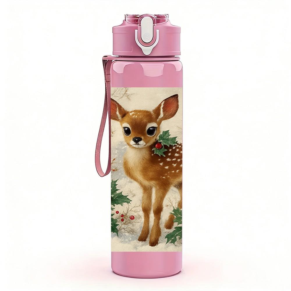 1PC Fawn Deer Autumn Leaf Print 750ml Color Plastic Sports Water Bottle Leakproof Flip Straw Lid Suitable for Sports Office Home Use