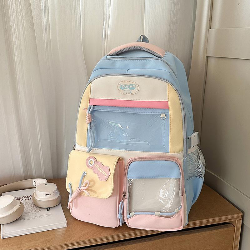Schoolbag new high-value college style fresh and sweet backpack junior high school students contrasting color splicing bar pain bag backpack