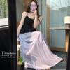 Island silk big skirt, wavy skirt women's summer new drape long dress, elegant purple skirt