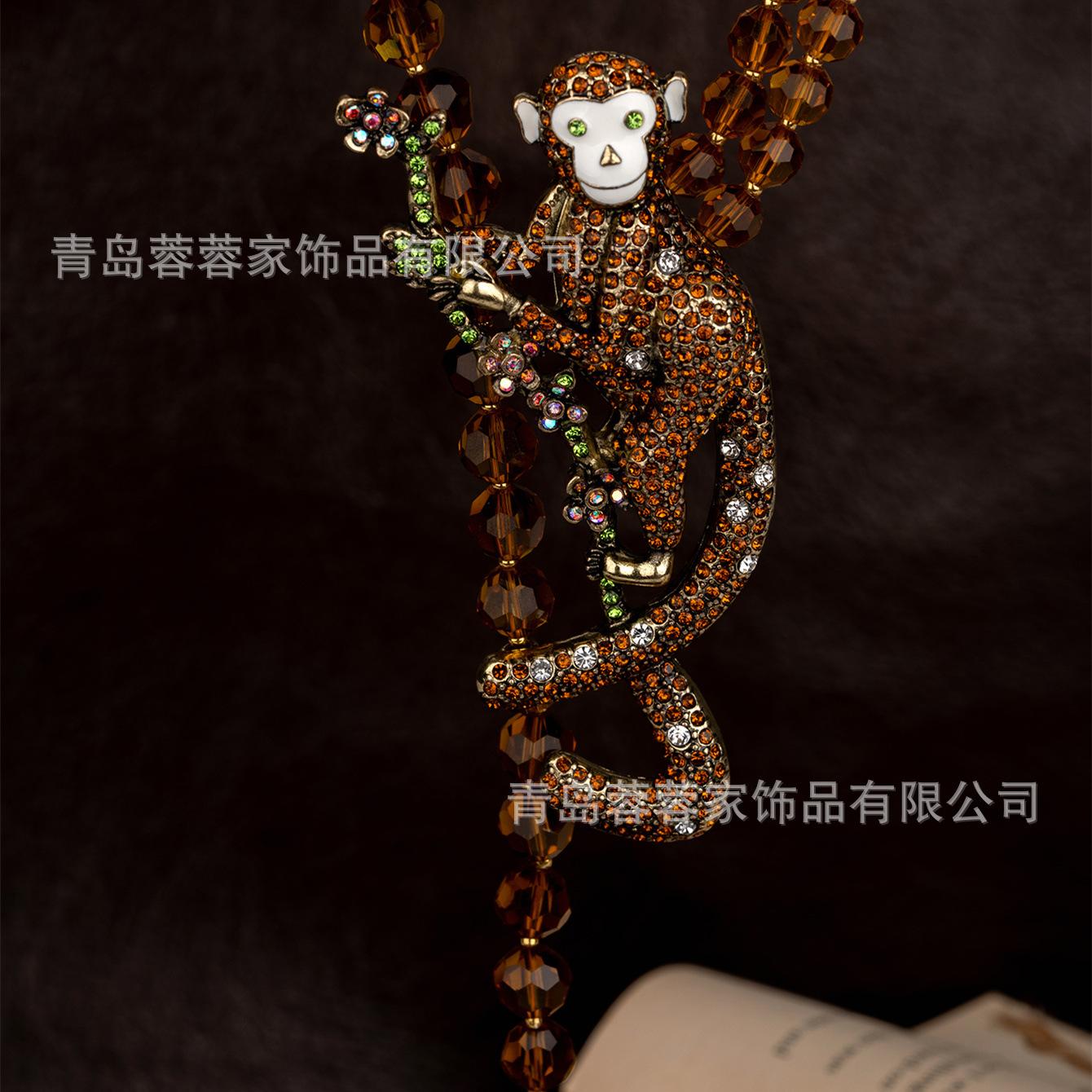 

High Quality Antique Jewelry Exquisite Animal Monkey Style Earrings With Full Beads Exaggerated Vintage Necklace Niche