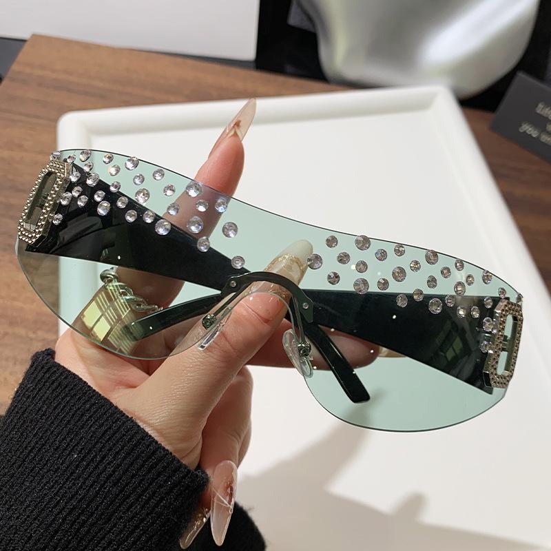 New Fashion Handmade Diamond Women's Large Frame Sunglasses Frameless Diamond Sunglasses Fashion Square Sunglasses