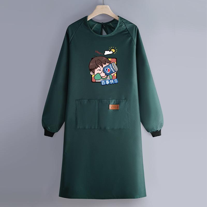 Internet Celebrity Long-Sleeved Apron Household Kitchen Waterproof And Oil-Proof Smock Adult Cartoon Print Cooking Apron