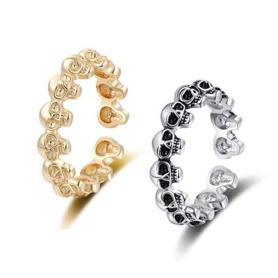 Women's Trendy Punk Style Distressed Retro Skull Ring In Imitation Thai Silver